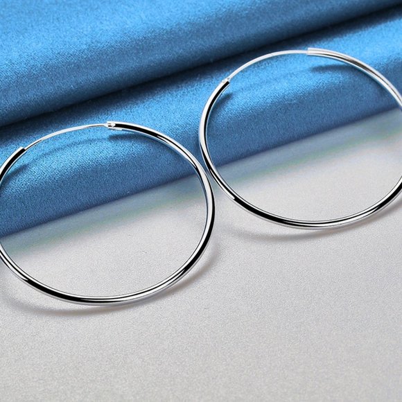 Stunning Large .925 Sterling Silver 50mm Round Hoop Earrings - Picture 4 of 5